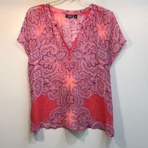 Sheer 1X top in beautiful print in lush color